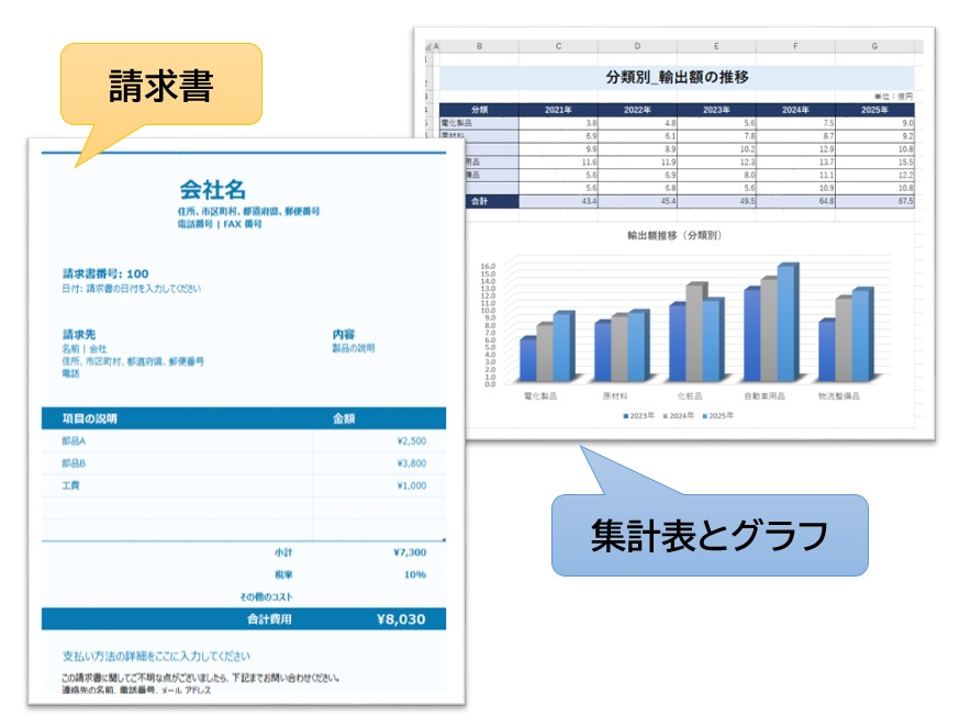 実務で使われるExcel文書のイメージ（集計表など）