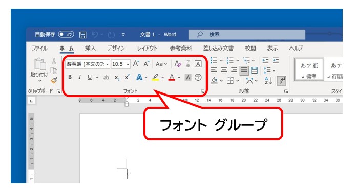 Wordのホームタブ：フォントグループの各機能